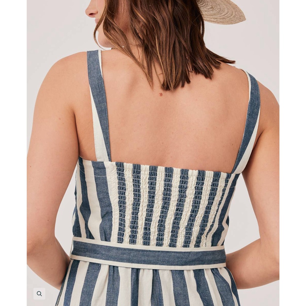 Pact Navy and Cream Striped Smocked-Back Midi Dress - Picture 1 of 9